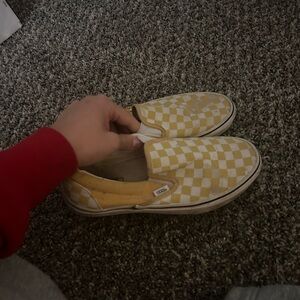Vans Women Yellow Checkered Slip-On Shoes